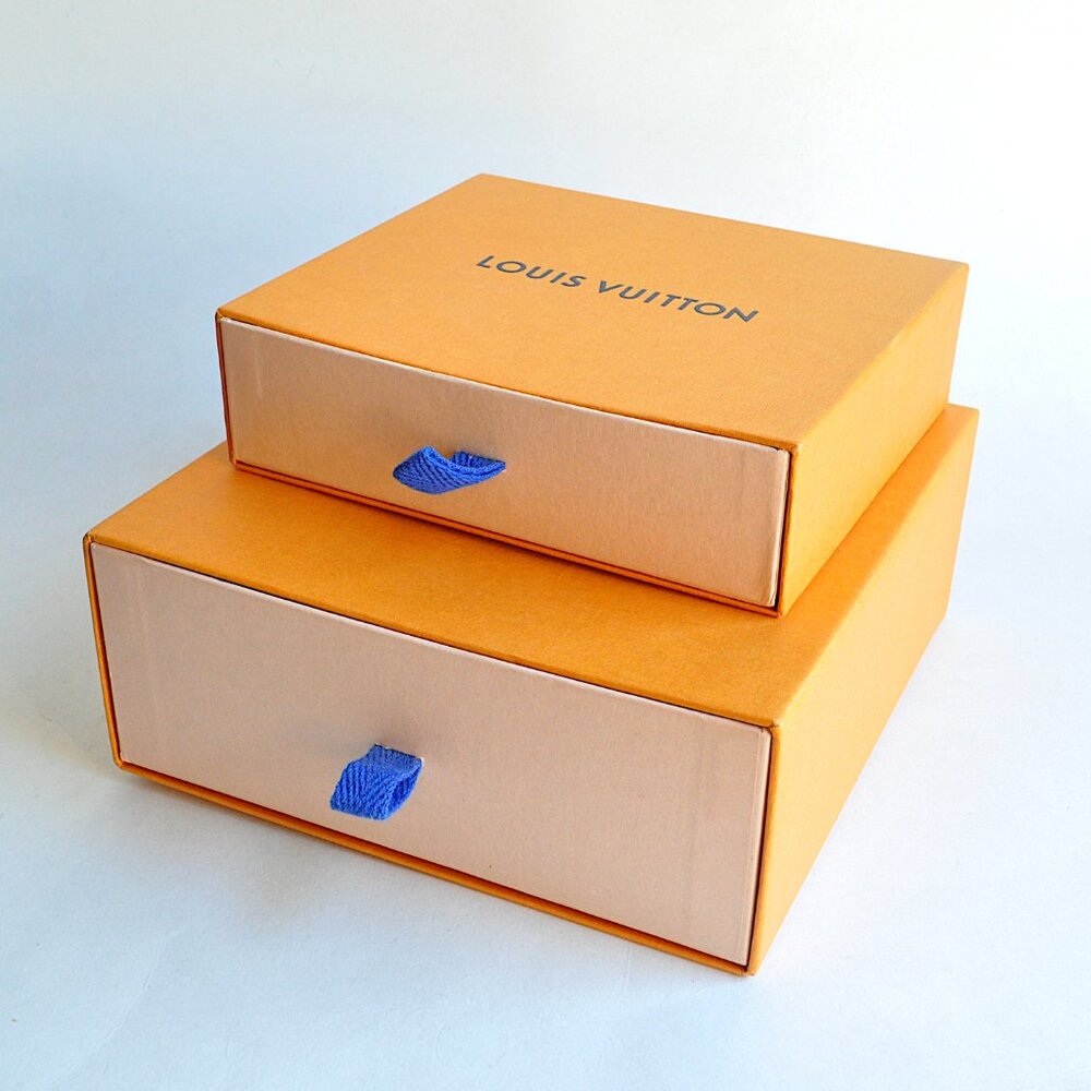 Pair Louis Vuitton Orange Rectangle Drawer Small Gift Boxes Empty Blue Tab